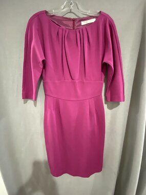 Trina Turk Pink Sheath Dress Size 6 Pleated Front 3/4 Sleeve Cocktail Work Dress